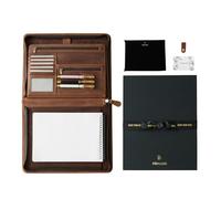 FiitCASE Genuine Leather Portfolio Gift Set with Zipper Closure-Complete Business Document Organizer for Meetings & Interviews, for A4 & iPad, Professional Padfolio with Gift Box & Card(Brown)