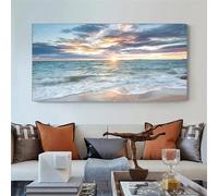 FIJHNGSJ Large Canvas Poster - Modern Art, Beach Wall Decor, Ocean Sunset Seascape Painting, Coastal Nautical Theme Wall Decoration(20x40cm/Without frame)