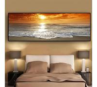 FIJHNGSJ Panoramic Sunset Beach Landscape Canvas Print - Scandinavian Wall Art Poster Nature Seascape Scenery Wall Decor(30x90cm/Without frame)