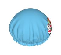 Fiji Flag Print Shower Cap - Reusable, Double Layer, Breathable, Adjustable Elastic Strap, Hotel Travel Essentials