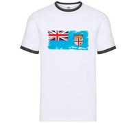 Fiji Grunge Style Flag - Mens Contrast Ringer T-Shirt - White/Black - XL