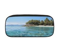 Fiji Island And Clear Sea Pencil Case Waterproof Leather Pencil Pouch Multi-purpose Aesthetic Makeup Bag Cute Pen Bag Large Cosmetic Bag for Office Stationery, Travel