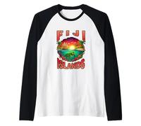 Fiji Islands Tropical Beach Sea Turtle Retro Vacation Raglan Baseball Tee