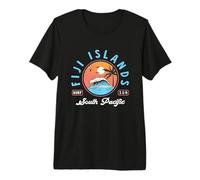 Fiji Islands Tropical Beach Sunset Palm Tree and Wave Retro Premium T-Shirt