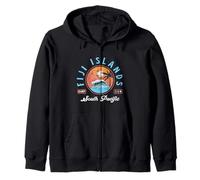 Fiji Islands Tropical Beach Sunset Palm Tree And Wave Retro Zip Hoodie