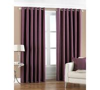 Fiji Ringtop Eyelet Curtains (Pair) - Aubergine Purple - Faux Silk - Ready Made - Semi Sheer - 100% Polyester - 168cm width x 229cm drop (66" x 90" inches) - Made by Riva Paoletti