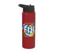 Fiji South Pacific Beach Surf Hibiscus Palm Art Stainless Steel Insulated Water Bottle