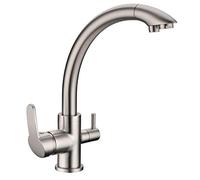 Fiji Three-Way / 3 Way / 3 in 1 Monobloc Kitchen Drinking Water Filter/Mixer Brushed Nickel 360 Swivel Tap/Faucet with Free Recyclable Fortress System
