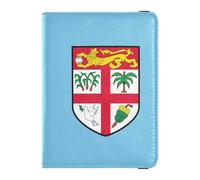 Fijian National Flag Official Fiji Island Leather Passport and Vaccine Card Holder Combo Travel Passport Wallet Passport Cover Holder Wallet Case for Men and Women Waterproof