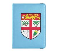 Fijian National Flag Official Fiji Island Leather Passport and Vaccine Card Wallet Combo Travel Documents Organizer Protector Passport Holder Combo with Vaccine Card Slot for Travel Essential