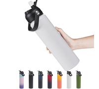 Fijinhom 24oz Insulated Stainless Steel Water Bottle, Wide Mouth Double Wall Vacuum, Silicone Straw, Sweat & Leak Proof, BPA Free Insulated Water Flask for Travel, Keep Cold 24h Hot 12h, White