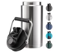 Fijinhom Half Gallon Insulated Water Bottle for Travel: 2-in-1 Straw and Spout Lid, Keep Cold 24Hrs, Leakproof, 64oz Water Jug With Handle, Vacuum Stainless Steel for Sports, Hiking, Trip(Stainless)
