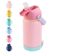 Fijinhom Kids Water Bottle, 360ml/12oz, Stainless Steel Insulated Water Bottle with Straw, Vacuum Leakproof, Kids Water Bottles for School Boys Girls, Keep Drinks Hot Cold,BPA Free,Charm Pink