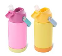 Fijinhom Kids Water Bottle, 360ml/12oz, Stainless Steel Insulated Water Bottle with Straw, Vacuum Leakproof, Kids Water Bottles for School Boys Girls,BPA Free,Rose Red + Twilight Green 2 Piece Set