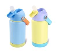 Fijinhom Kids Water Bottle, 360ml/12oz, Stainless Steel Insulated Water Bottle with Straw, Vacuum Leakproof, Kids Water Bottles for School Boys Girls,BPA Free,Sky + Sunny Yellow 2 Piece Set