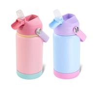 Fijinhom Kids Water Bottle, 360ml/12oz, Stainless Steel Insulated Water Bottle with Straw, Vacuum Leakproof, Kids Water Bottles for School Boys Girls,BPA Free,Charm Pink + Dreamy Blue 2 Piece Set