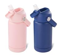 Fijinhom Kids Water Bottle, 360ml/12oz, Stainless Steel Insulated Water Bottle with Straw, Vacuum Leakproof, Kids Water Bottles for School Boys Girls,BPA Free,Blue + Pink 2 Piece Set