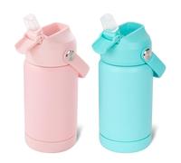 Fijinhom Kids Water Bottle, 360ml/12oz, Stainless Steel Insulated Water Bottle with Straw, Vacuum Leakproof, Kids Water Bottles for School Boys Girls,BPA Free,Pink + Green 2 Piece Set