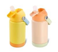 Fijinhom Kids Water Bottle, 360ml/12oz, Stainless Steel Insulated Water Bottle with Straw, Vacuum Leakproof, Kids Water Bottles for School Boys Girls,BPA Free,Twilight Green + Soft Coral 2 Piece Set
