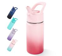 Fijinhom Kids Water Bottle for School, 360ml/12oz, Toddler Water Bottles with Straws, Stainless Steel Vacuum Insulated Water Bottles for Boys&Girls, Leak-Proof, BPA-Free,Gradient Pink