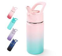 Fijinhom Kids Water Bottle for School, 360ml/12oz, Toddler Water Bottles with Straws, Stainless Steel Vacuum Insulated Water Bottles for Boys&Girls, Leak-Proof, BPA-Free,Gradient Pink Blue