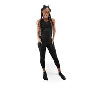 FIJJIT Active Women’s Gym Workout Jumpsuit/Leggings | High Waist Tummy Control 7/8 Length Gym Leggings | Stretchy Yoga Pants | One Piece with Pockets | Maternity, Post-Natal Bodysuit - Black - Size S