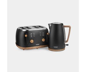 Fika Black & Wood Kettle & 4 Slice Toaster Set