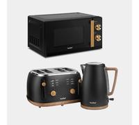 Fika Black & Wood Microwave, Kettle & 4 Slice Toaster Set