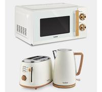 VonShef Microwave Kettle Toaster Set - Scandi Kitchen Set, 1.7L Nordic Rapid Boil Kettle, Wide Slot Toaster 2 Slice with 6 Browning Controls, and 20L Microwave with 6 Power Levels - Fika Range, Cream