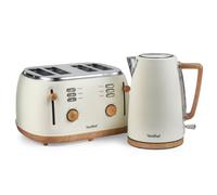Fika Cream & Wood 4 Slice Kettle & Toaster Set