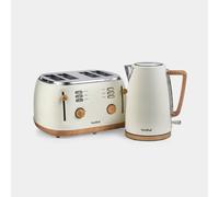Fika Cream & Wood 4 Slice Kettle & Toaster Set