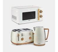 VonShef Microwave Kettle Toaster Set - Scandi Kitchen Set, 1.7L Nordic Rapid Boil Kettle, Wide Slot Toaster 4 Slice with 6 Browning Controls, and 20L Microwave with 6 Power Levels - Fika Range, Cream