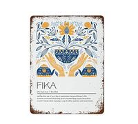 Fika Definition, Scandi Style Folk Art Print, Nordic Decor, Swedish Word Home Decor Metal Signs Tin Sign Vintage Wall Funny Decorations For Bar Cafe Farm Poster (Ou88) Retro Metal Tin Sign 8X12 Inches