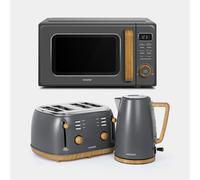 VonShef Microwave Kettle Toaster Set - Scandi Kitchen Set, 1.7L Rapid Boil Kettle, Wide Slot Toaster 4 Slice, and 23L Digital Microwave with 11 Power Levels & 10 Reheat Settings - Fika Range, Grey