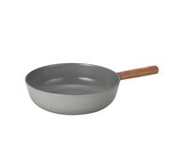 FIKA Nonstick 10-Inch Stir Fry Wok with Wood Handle, Healthy Cooking Induction Compatible Cookware for All Stovetops, Kitchen Essential Nonstick Ceramic Coating Skillet, Made in Korea (26cm Wok)