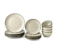 Fika Oatmeal Reactive Glaze Stoneware Tableware Set 12 Piece | Service for 4 | Dishwasher Safe | Nordic Artisan Dinnerware | Scandi Home
