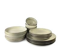 Fika Oatmeal Reactive Glaze Stoneware Tableware Set 16 Piece | Service for 4 | Dishwasher Safe | Nordic Artisan Dinnerware | Scandi Home
