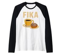 Fika Swedish Tradition Coffee And Cinnamon Bun Raglan Baseball Tee