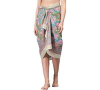 FIKIMOS 100% Cotton Block Print Sarong Swimsuit Wrap Cover Up Long Women’s Apparel Fabric (73" x 44"), Firozi-1, One Size