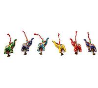 FIKIMOS Elephant Bell Hanging Layer Set OF 6 Home Christmas Hanging Decorative Indian Traditional Ornaments Multi colored (Mix)