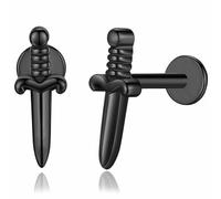 Fiklon 2Pcs 16G Stainless Steel Stud Earrings - Flat Back Tiny Sword Dagger Helix Cartilage Tragus Conch Piercing Jewelry for Women, 16G,6mm, Stainless Steel Metal, No Gemstone
