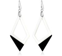 Fiklon Black White Drop Earrings for Women Rectangle Hollow Geometric Long Dangle Earrings Lightweight Acrylic Statement Earrings Hypoallergenic Jewelry for Daily Work Party, medium-sized, Brass