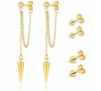 Fiklon Goth Dangle and Stud Earrings for Women, 3 Pairs Stainless Steel Cartilage Earrings for Multiple Piercing Stackable Black Earrings Set Spike Grunge Punk Accessories for Gothic Outfits Jewelry