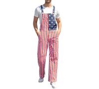 Fiksmigo Mens American Flag Overalls Denim Bib Shorts Romper Adjustable Strap with Pockets