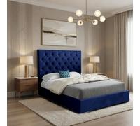 Fikston Upholstered Blue Soft Velvet Designer Bed Frame