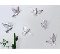 fikujap 6 Pack Seagull Wall Decor, 3D Flying Bird Sculptures Wall Art, Resin Birds Dove Wall Hanging for Bedroom Home Decoration,Silver