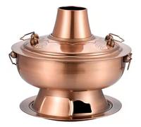 fikujap Chinese Charcoal Hot Pot Thickened Imitation Copper Hot Pot Multi Person Hot Pot Split Design and Easy to Clean Stainless Steel Charcoal Hotpot Cookware for Family Gathering,Brass,36cm