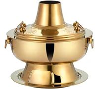fikujap Chinese Charcoal Hot Pot Thickened Imitation Copper Hot Pot Multi Person Hot Pot Split Design and Easy to Clean Stainless Steel Charcoal Hotpot Cookware for Family Gathering,Gold,36cm