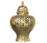 fikujap Decoration Ginger Jar with Lid Hollow Out Ceramic Jar Carved Lattice Decorative Temple Jar Pierced Lantern Vase Ginger Jars for Home Decor,Gold