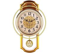 fikujap European Pendulum Wall Clock Battery Operated, Silent Quartz Swing Clock Vintage Not-ticking Home Decor Hanging Clocks 16inch,C